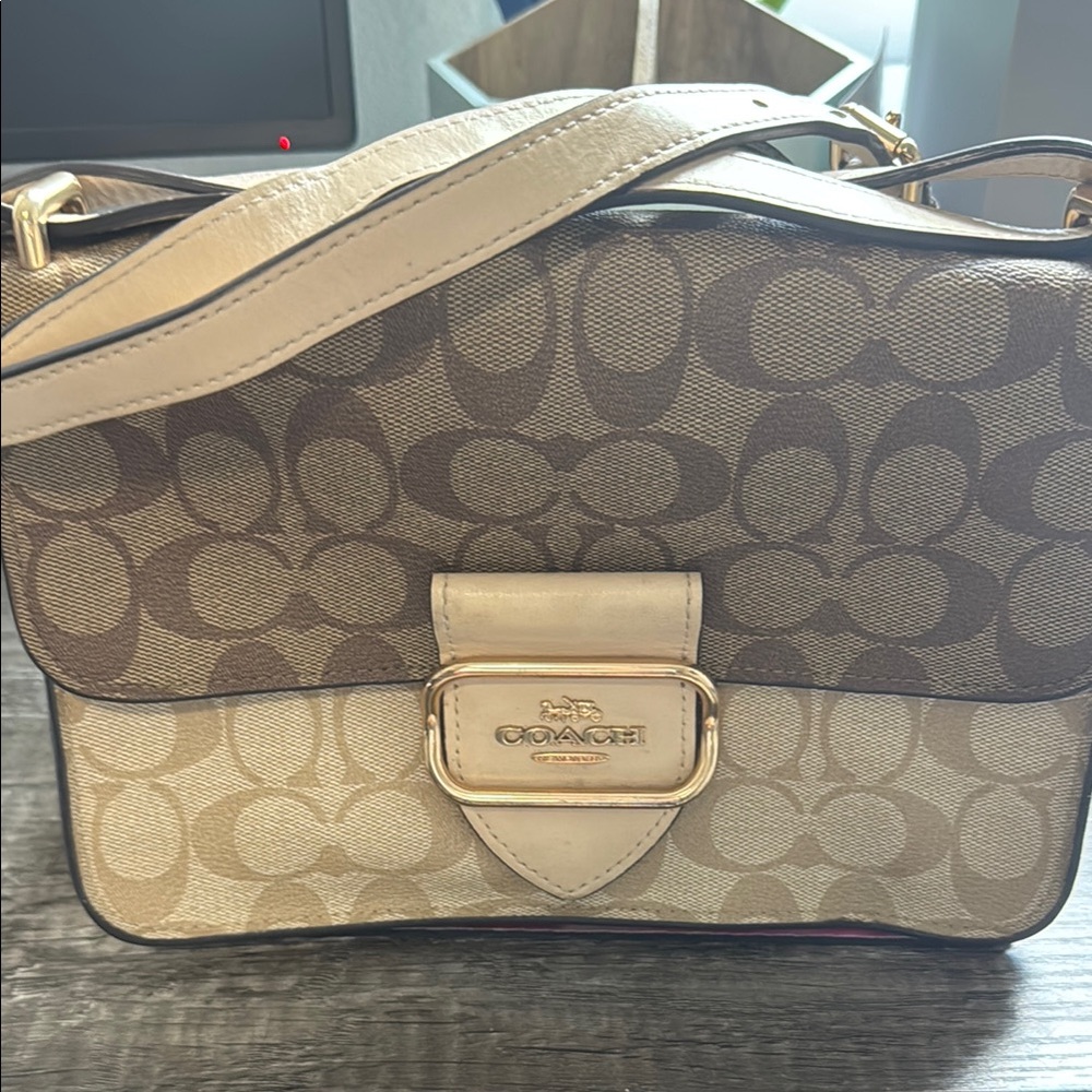 Coach Brown and Tan Signature Shoulder Bag